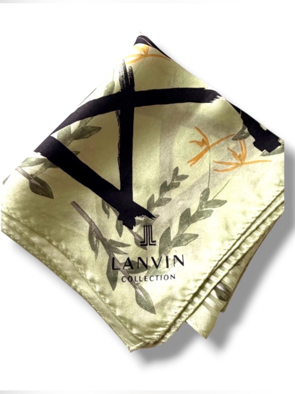 Lanvin Paris 100% Silk Scarf Avant-garde abstract lettering botanical leaf motif